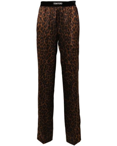 Tom Ford Leopard-print Silk Track Pants - Brown