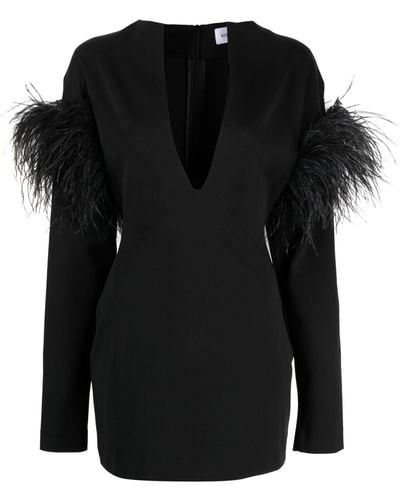 16Arlington Runa Feather-trim Minidress - Black