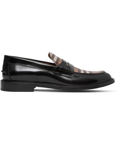 Burberry Croftwood Check Leather Loafers - Black