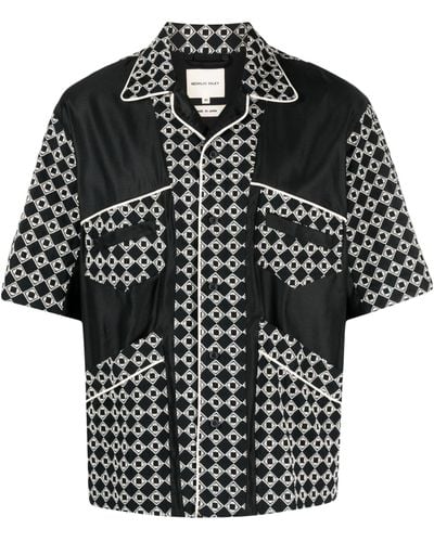 Nicholas Daley Mento Geometric-print Shirt - Men's - Cotton/linen/flax - Black