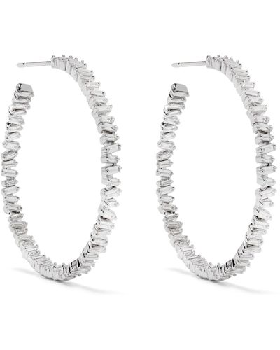 Suzanne Kalan 18k White Gold Classic Diamond Hoop Earrings - Women's - White Diamond/18kt White Gold