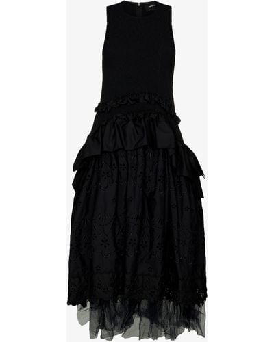 Simone Rocha Broderie Anglaise Ruffled Maxi Dress - Black