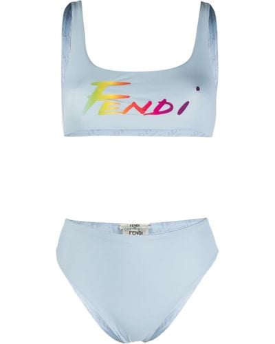 Fendi Reversible Logo Print Bikini - Blue