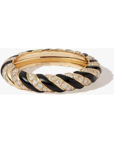 Yvonne Léon 9k Yellow Striped Enamel Diamond Ring - Metallic