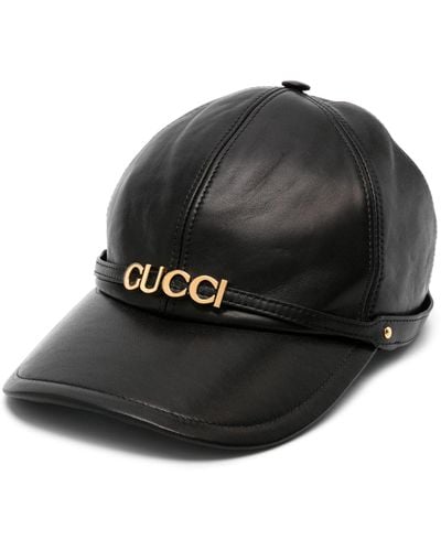 Gucci Logo-lettering Leather Cap - Women's - Cotton/lamb Skin/polyester - Black