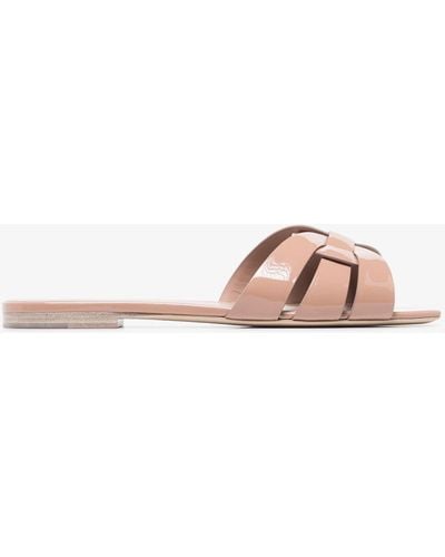 Saint Laurent Neutral Nu Pieds Patent Leather Flat Sandals - Pink