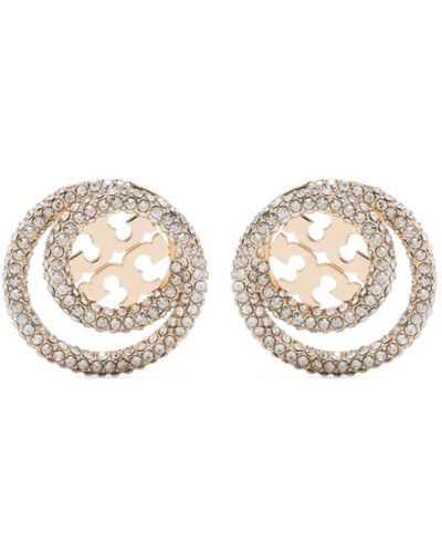 Tory Burch Double T Crystal-embellished Earrings - Natural