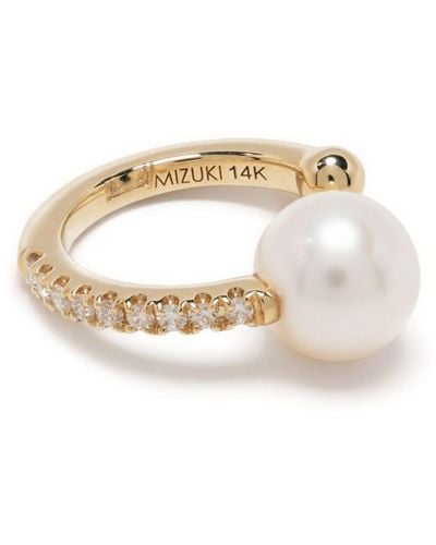 Mizuki 14k Yellow Sea Of Beauty Diamond And Pearl Ear Cuff - White