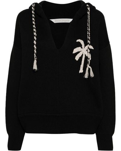Palm Angels Palm-embroidered Hoodie - Black