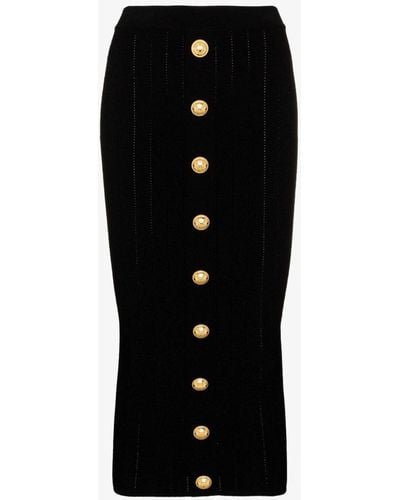 Balmain Button-embossed Pencil Skirt - Women's - Fabric - Black