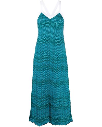 Wales Bonner Palm Chevron-knit Midi Dress - Blue
