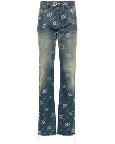 Gucci Crystal Embellished Intrelocking G Jeans - Green
