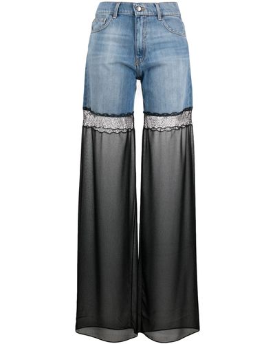 Nensi Dojaka Denim Jeans With Sheer Detail - Blue