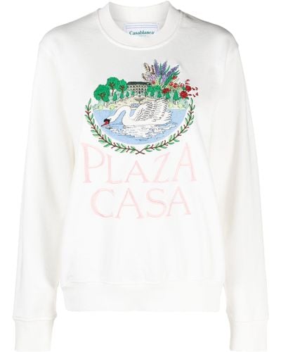 Casablancabrand White Embroidered Organic Cotton Sweatshirt