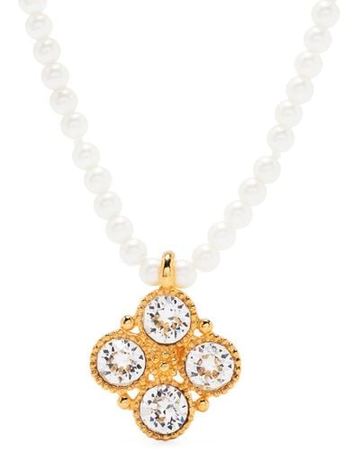 Kenneth Jay Lane Gold-tone Crystal-pendant Pearl Necklace - Metallic