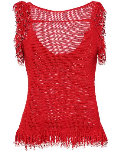 Paris Georgia Basics Fringed Open-knit Top - Red