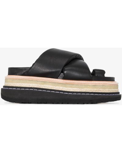 Sacai Flatform Leather Sandals - Black