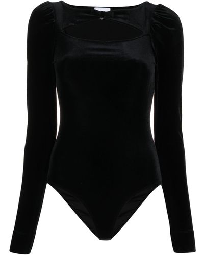 Ganni Cut-out Velvet Bodysuit - Women's - Recycled Polyester/elastane - Black