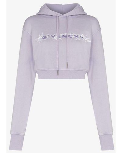 Givenchy Barbed Wire Logo Cropped Hoodie - Purple