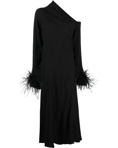 16Arlington Adelaide Feather Trim Midi Dress - Black