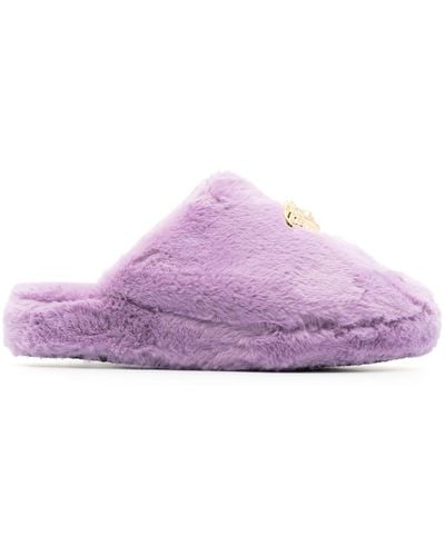 Versace La Medusa Faux Fur Slippers - Purple