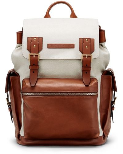 Brunello Cucinelli Neutral Logo-patch Backpack - Men's - Linen/flax/cotton/leather - Brown