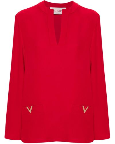 Valentino Garavani V Gold Silk Shirt - Red