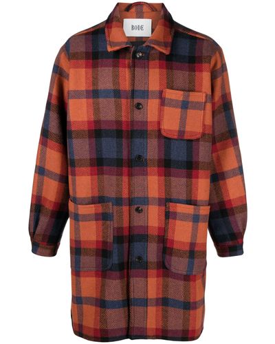 Bode Clinton Street Plaid-check Coat - Red