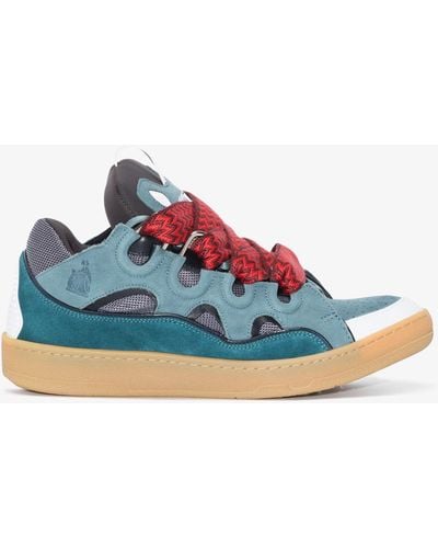 Lanvin Curb Sneakers In Petroleum Leather - Blue