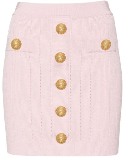 Balmain Button-embossed Pencil Skirt - Women's - Polyester/fsc Viscose - Pink