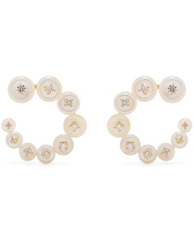 Fernando Jorge 18k Yellow Surrounding Circle Small Diamond And Pearl Earrings - White