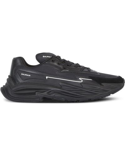 Balmain 'Run-Row' Leather And Nylon Sneakers - Black