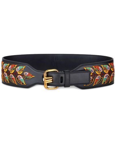 Etro Paisley Jacquard Leather Belt - Blue