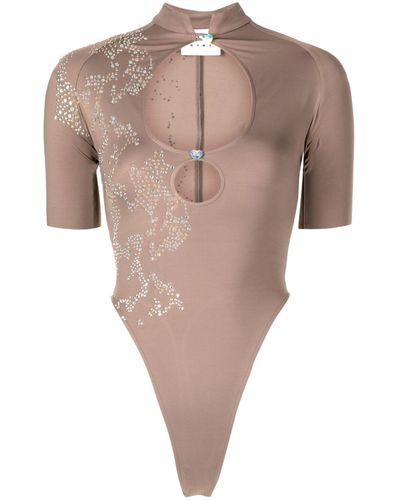 Poster Girl Daisy Rhinestone Cut-out Bodysuit - Natural