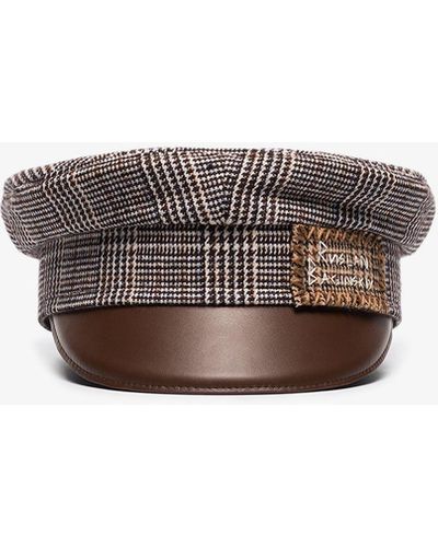 Ruslan Baginskiy Tweed Baker Boy Hat - Women's - Leather/acrylic/wool - Brown
