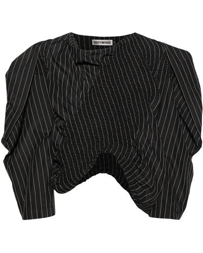 Issey Miyake Contraction Pinstripe-print Blouse - Black