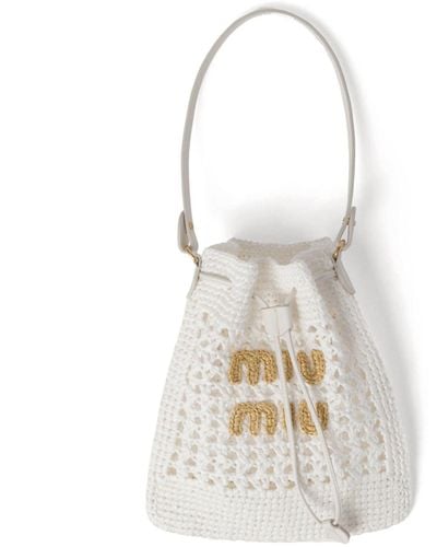 Miu Miu Woven Mini Bucket Bag - Women's - Fabric - White