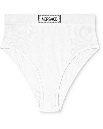 Versace Logo-Waistband Fine-Ribbed Briefs - White