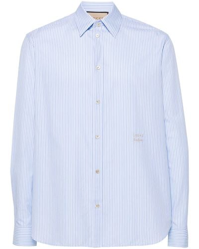 Gucci Logo Embroidered Striped Shirt - Men's - Cotton/polyester - Blue