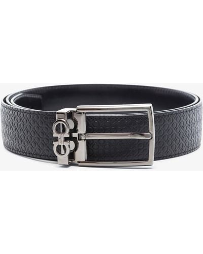 Ferragamo Gancini Reversible Embossed Leather Belt - Black