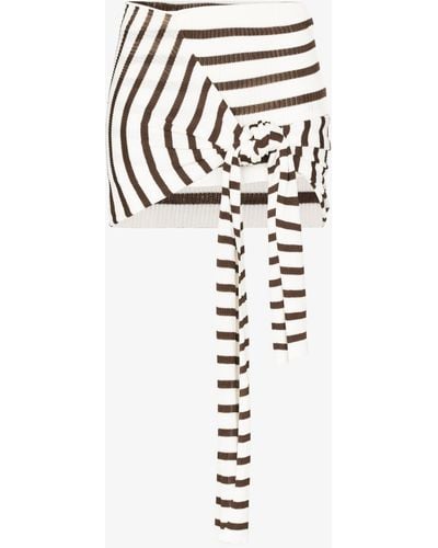 Jean Paul Gaultier Striped Ribbed Knit Side Tie Mini Skirt - White