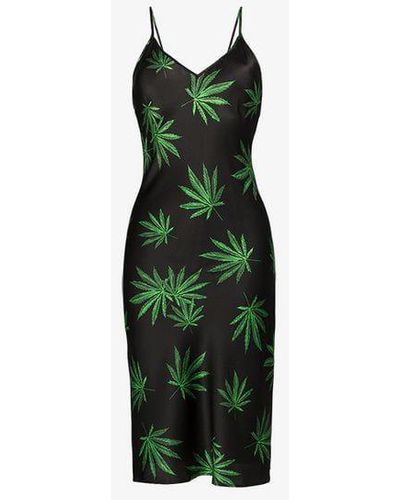 We Are Leone Marijuana Print Sleeveless Midi Dress - Black