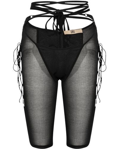 KNWLS Glimmer Lace-up Sheer Shorts - Women's - Silk/elastane - Black