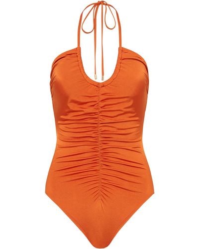Peony Melon Draped Swimsuit - Orange