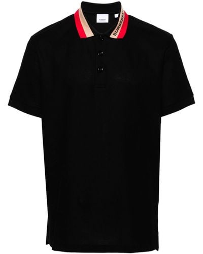 Burberry Logo Detail Cotton Piqué Polo Shirt - Black