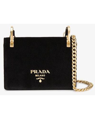 Prada Velvet Pattina Bag With Gold Chain - Black