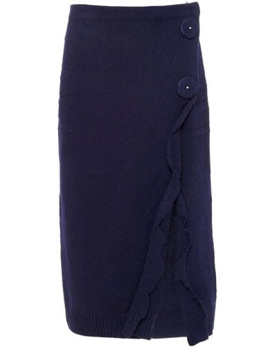 Prada Side-split Wool-cashmere Skirt - Blue