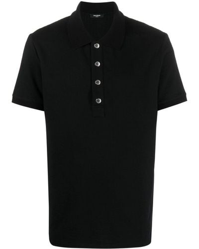 Balmain Monogram-pattern Piqué Polo Shirt - Black