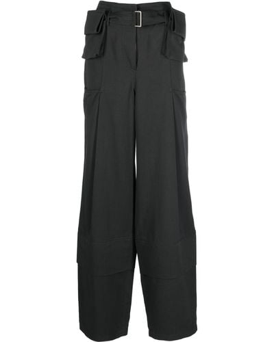 Low Classic Grey Double Belted Wide Leg Trousers - Black