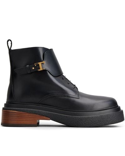 Tod's Logo-plaque Leather Ankle Boots - Black